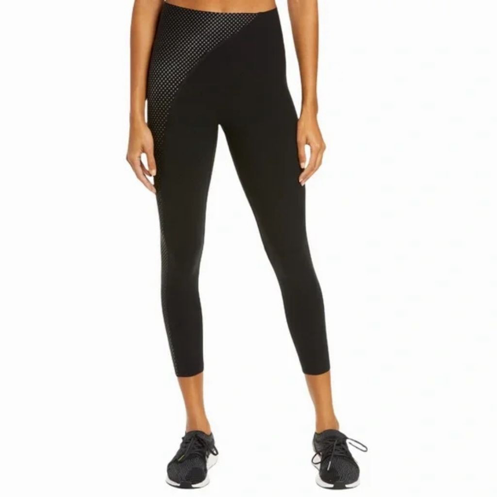 SPANX Every Wear Asymmetrical Black Silver Reflective Shaping Leggings small